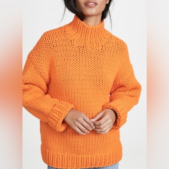 Tory Sport Oversized Chunky Hand Knit Sweater In Vibrant Orange size XS - Picture 1 of 5